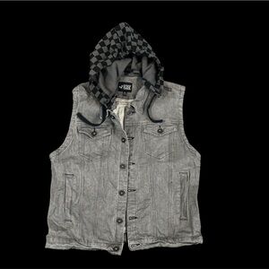 XXX Rude Hot Topic Grunge Y2K Faded Charcoal Denim Vest XL Biker Goth Rock Metal